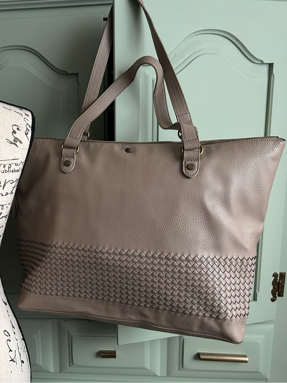 Elliott Lucca Taupe Woven-Trim Tote